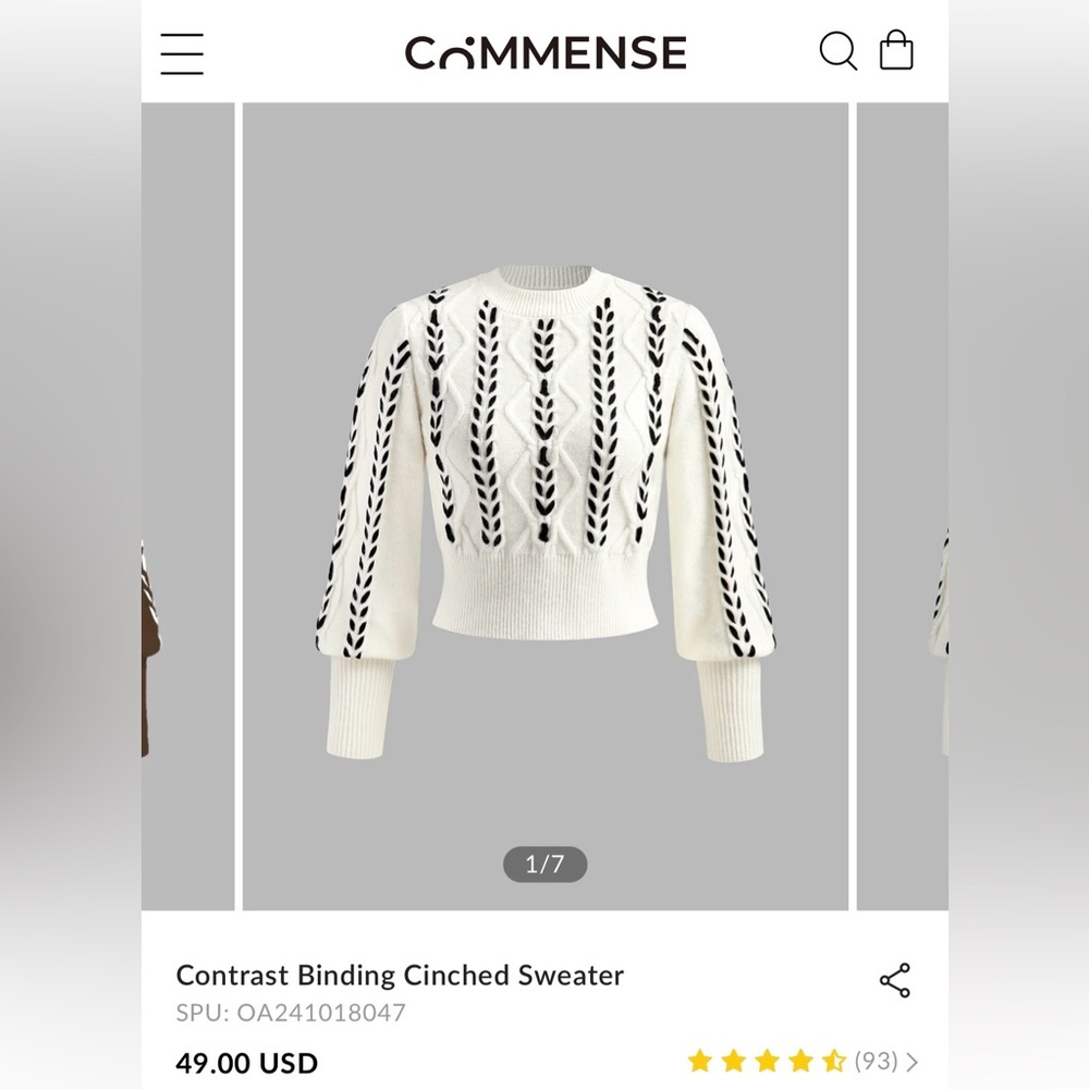 Commense Women's White and Black Sweater